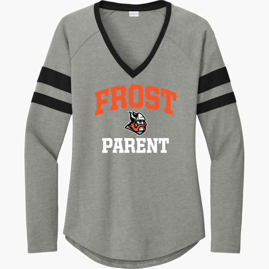 Frost Vikings <span class="pdp-name-mascot">Frost Vikings</span> Sport-Tek Women's Halftime Stripe Long-Sleeve V-Neck T-Shirt