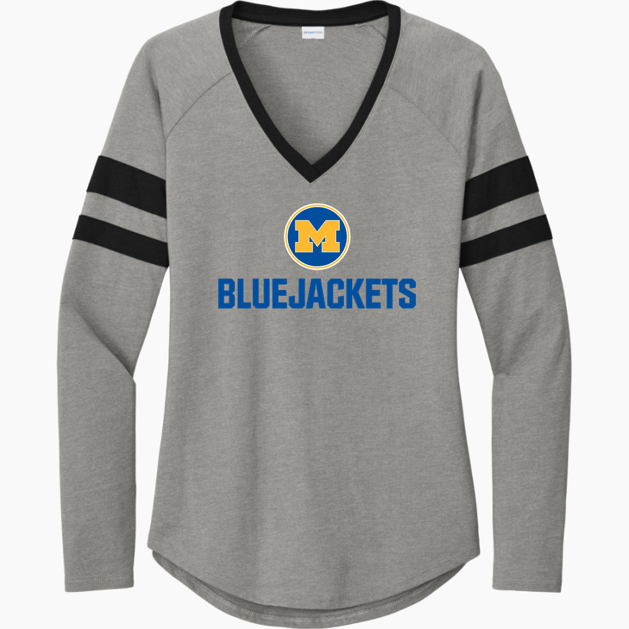 Mitchell Bluejackets <span class="pdp-name-mascot">Mitchell High School Bluejackets</span> Sport-Tek Women's Halftime Stripe Long-Sleeve V-Neck T-Shirt