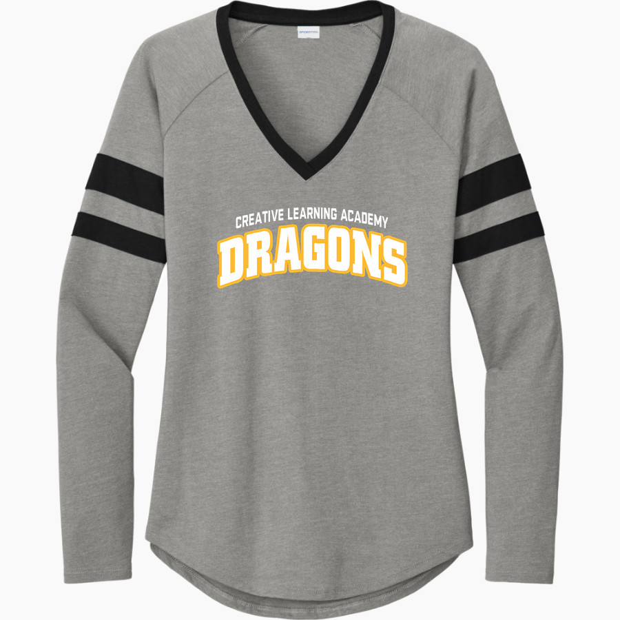 Creative Learning Dragons <span class="pdp-name-mascot">Creative Learning Dragons</span> Sport-Tek Women's Halftime Stripe Long-Sleeve V-Neck T-Shirt