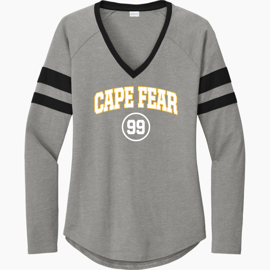 Cape Fear Colts <span class="pdp-name-mascot">Cape Fear Colts</span> Sport-Tek Women's Halftime Stripe Long-Sleeve V-Neck T-Shirt