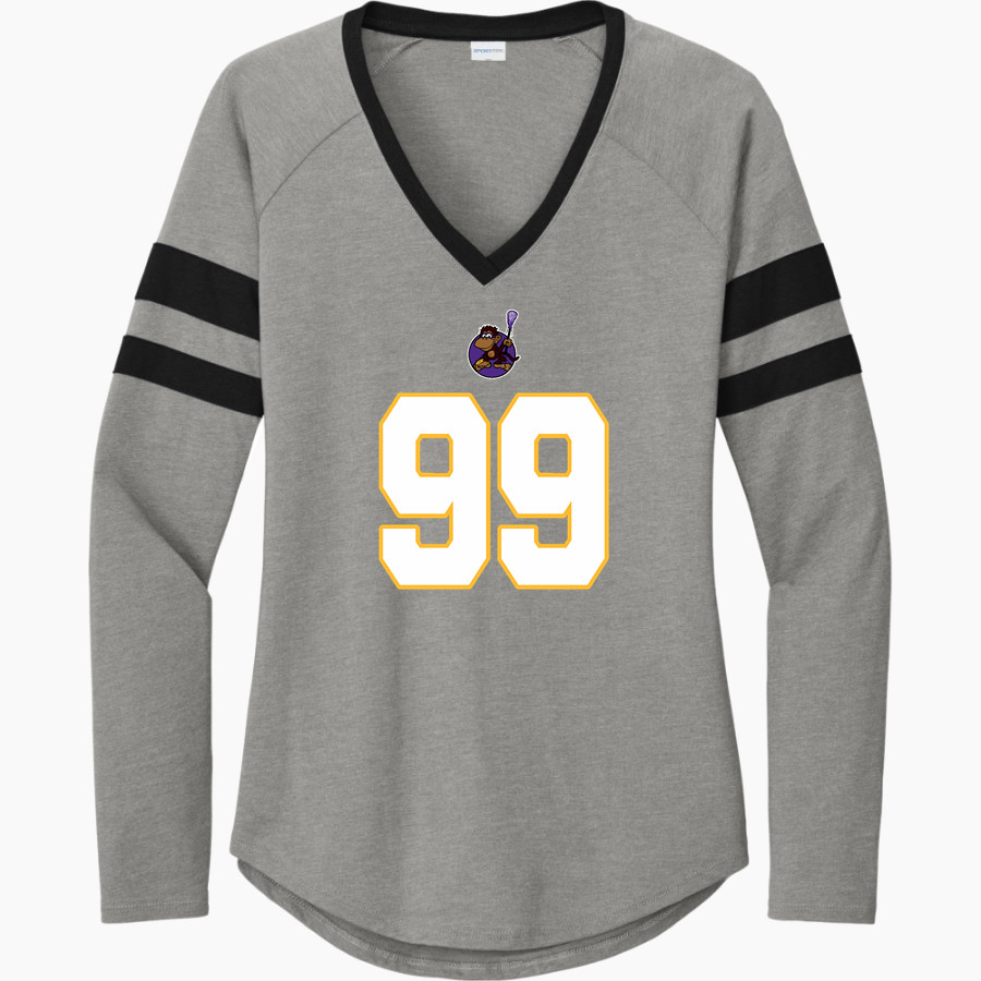 Lacrosse Monkey Sport-Tek Women's Halftime Stripe Long-Sleeve V-Neck T-Shirt