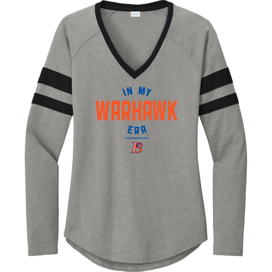 Bloomfield Warhawks <span class="pdp-name-mascot">Bloomfield Warhawks</span> Sport-Tek Women's Halftime Stripe Long-Sleeve V-Neck T-Shirt