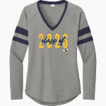 Rochester YellowJackets <span class="pdp-name-mascot">University of Rochester Athletics</span> Sport-Tek Women's Halftime Stripe Long-Sleeve V-Neck T-Shirt Front Thumbnail