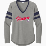 NORTHLAND Pioneers <span class="pdp-name-mascot">NORTHLAND PIONEERS STORE</span> Sport-Tek Women's Halftime Stripe Long-Sleeve V-Neck T-Shirt Front Thumbnail