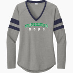 Notre Dame College Prep The Official Online Store <span class="pdp-name-mascot">Notre Dame Dons</span> Sport-Tek Women's Halftime Stripe Long-Sleeve V-Neck T-Shirt Front Thumbnail