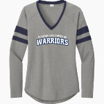 Pleasant View Christian Warriors <span class="pdp-name-mascot">Pleasant View Warriors</span> Sport-Tek Women's Halftime Stripe Long-Sleeve V-Neck T-Shirt Front Thumbnail