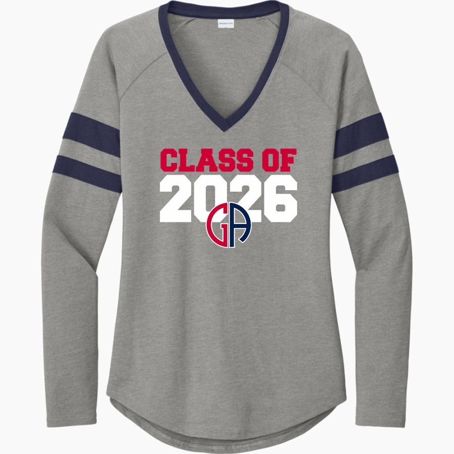 Germantown Academy Patriots <span class="pdp-name-mascot">Germantown Academy Patriots</span> Sport-Tek Women's Halftime Stripe Long-Sleeve V-Neck T-Shirt