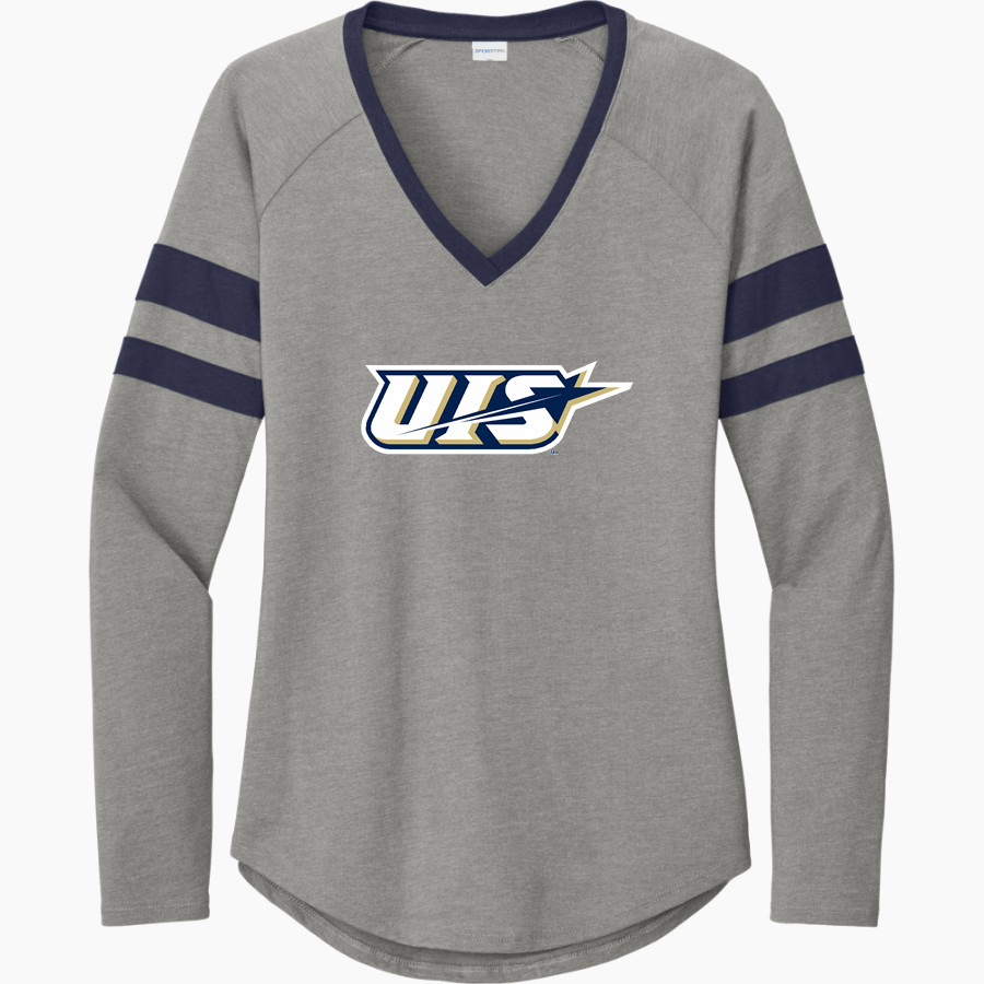 UIS Prairie Stars Sideline Store Sport-Tek Women's Halftime Stripe Long-Sleeve V-Neck T-Shirt