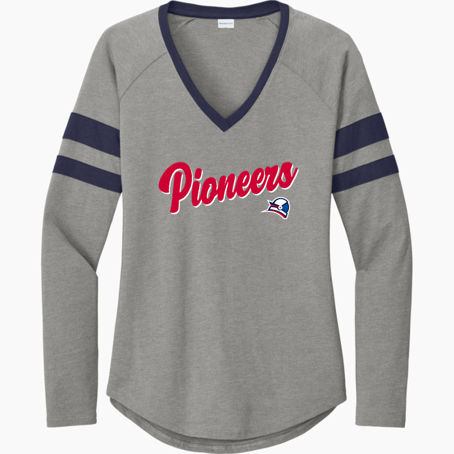 NORTHLAND Pioneers <span class="pdp-name-mascot">NORTHLAND PIONEERS STORE</span> Sport-Tek Women's Halftime Stripe Long-Sleeve V-Neck T-Shirt