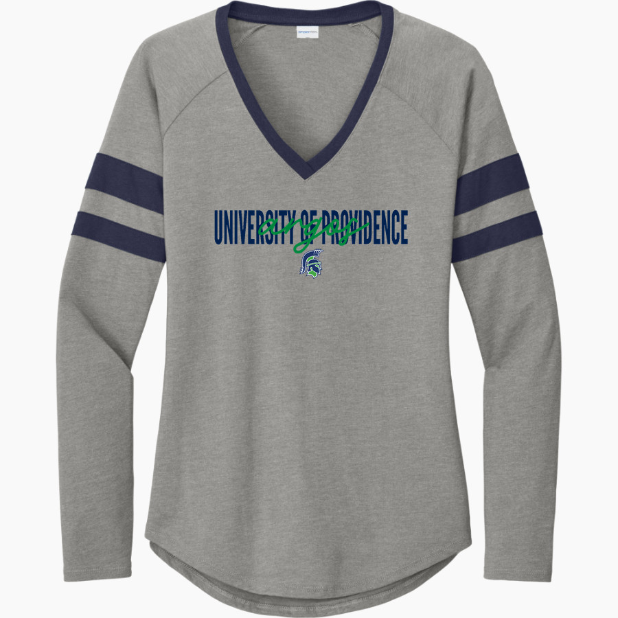 University of Providence Argos <span class="pdp-name-mascot">University of Providence Argos</span> Sport-Tek Women's Halftime Stripe Long-Sleeve V-Neck T-Shirt