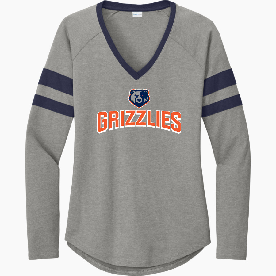 Glenn Grizzlies <span class="pdp-name-mascot">Tom Glenn Grizzlies</span> Sport-Tek Women's Halftime Stripe Long-Sleeve V-Neck T-Shirt
