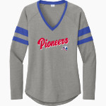 NORTHLAND Pioneers <span class="pdp-name-mascot">NORTHLAND PIONEERS STORE</span> Sport-Tek Women's Halftime Stripe Long-Sleeve V-Neck T-Shirt Front Thumbnail