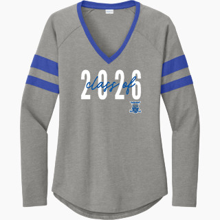 Sport-Tek Women's Halftime Stripe Long-Sleeve V-Neck T-Shirt