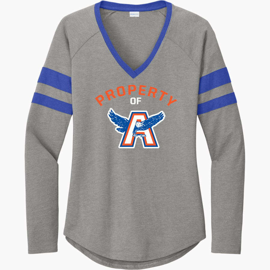 Adams City Middle School <span class="pdp-name-mascot">Adams City</span> Sport-Tek Women's Halftime Stripe Long-Sleeve V-Neck T-Shirt