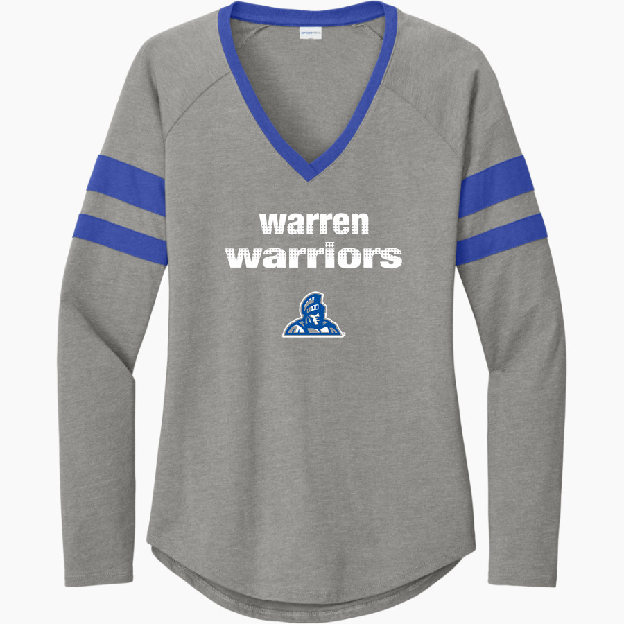 Warren Warriors <span class="pdp-name-mascot">Warren Warriors</span> Sport-Tek Women's Halftime Stripe Long-Sleeve V-Neck T-Shirt