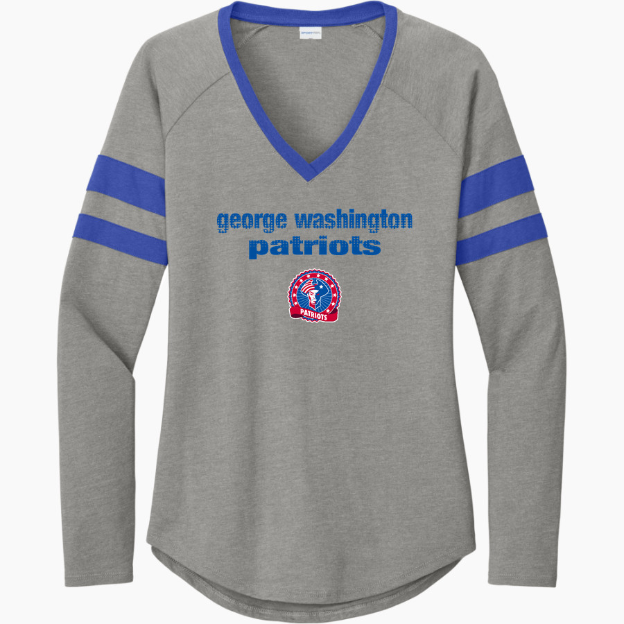 Washington Patriots <span class="pdp-name-mascot">George Washington Middle School Patriots</span> Sport-Tek Women's Halftime Stripe Long-Sleeve V-Neck T-Shirt