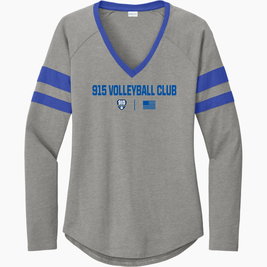 915 Volleyball Club 915 Volleyball Club <span class="pdp-name-mascot">915 Volleyball Club</span> Sport-Tek Women's Halftime Stripe Long-Sleeve V-Neck T-Shirt