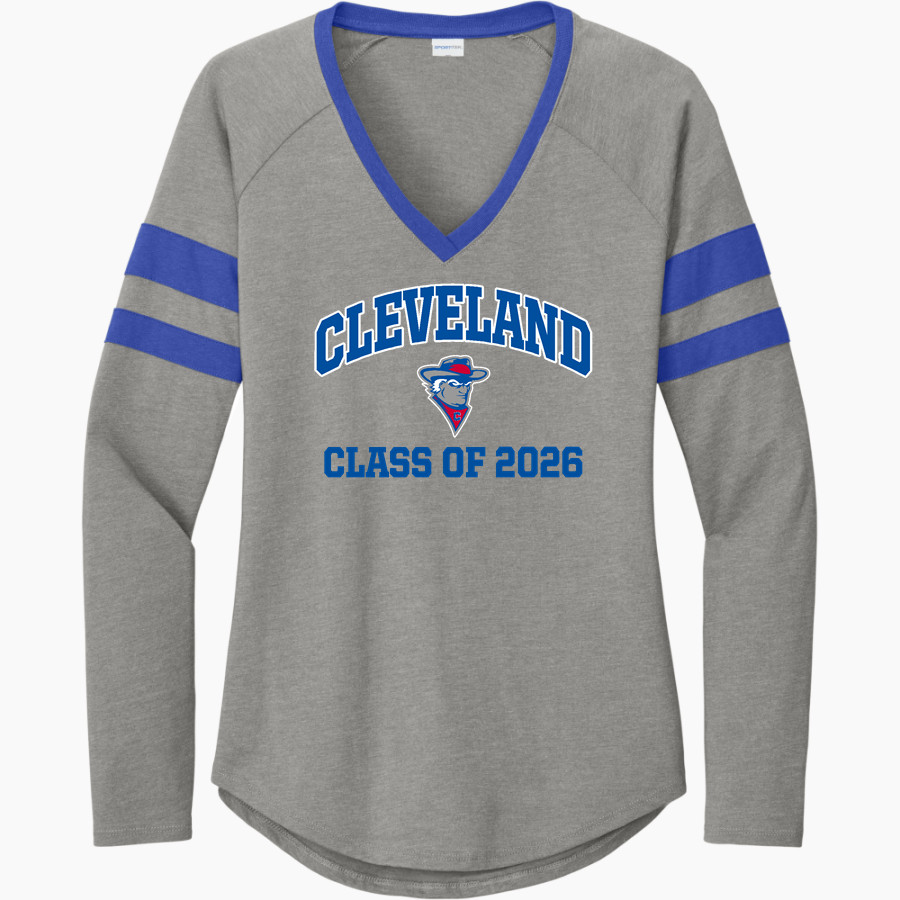 Cleveland Blue Raiders <span class="pdp-name-mascot">Cleveland Blue Raiders</span> Sport-Tek Women's Halftime Stripe Long-Sleeve V-Neck T-Shirt