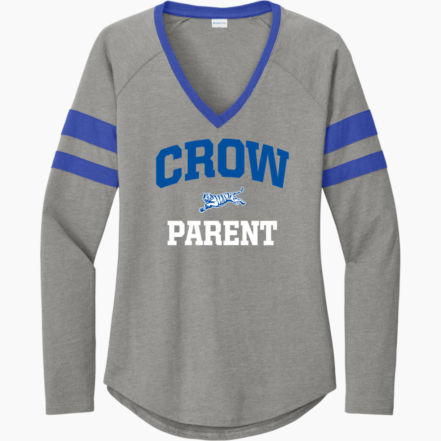 Crow Tigers <span class="pdp-name-mascot">Crow Middle School Tigers</span> Sport-Tek Women's Halftime Stripe Long-Sleeve V-Neck T-Shirt