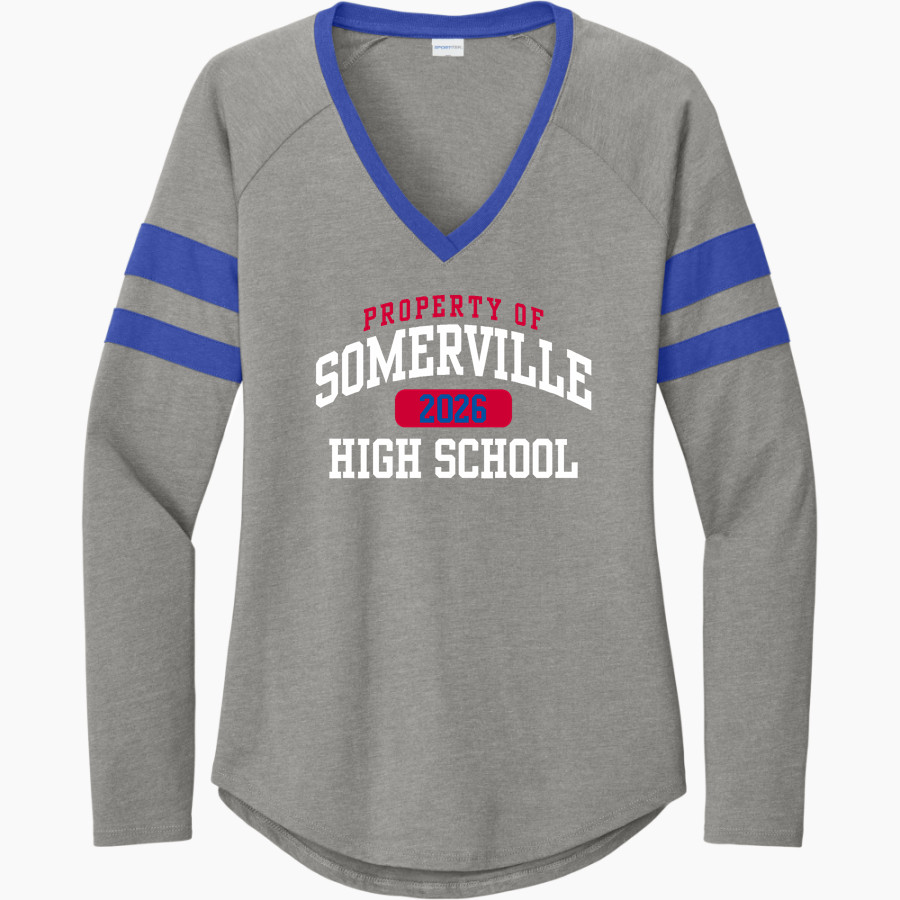 Somerville Highlanders Sport-Tek Women's Halftime Stripe Long-Sleeve V-Neck T-Shirt