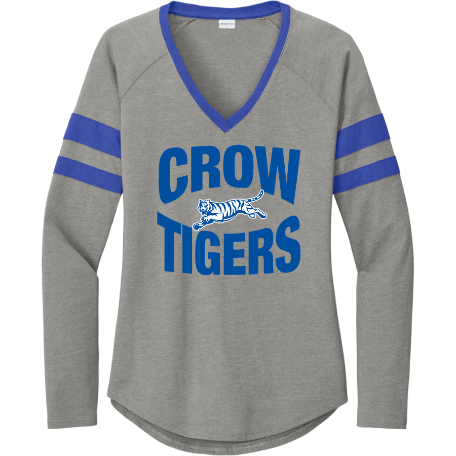 Crow Tigers <span class="pdp-name-mascot">Crow Middle School Tigers</span> Sport-Tek Women's Halftime Stripe Long-Sleeve V-Neck T-Shirt