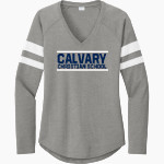Calvary Lions <span class="pdp-name-mascot">Calvary Lions</span> Sport-Tek Women's Halftime Stripe Long-Sleeve V-Neck T-Shirt Front Thumbnail