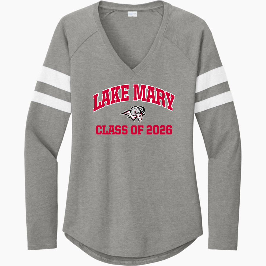 Lake Mary Rams <span class="pdp-name-mascot">Lake Mary Rams</span> Sport-Tek Women's Halftime Stripe Long-Sleeve V-Neck T-Shirt