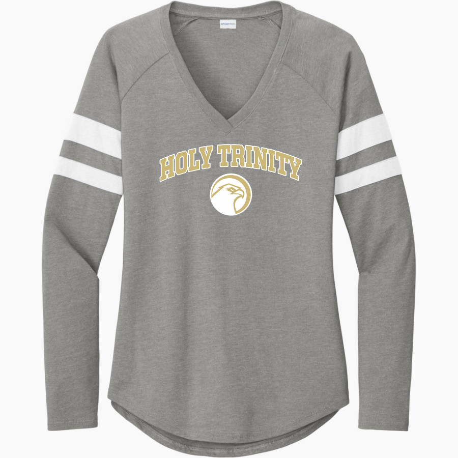 Holy Trinity Hawks <span class="pdp-name-mascot">Holy Trinity Hawks</span> Sport-Tek Women's Halftime Stripe Long-Sleeve V-Neck T-Shirt