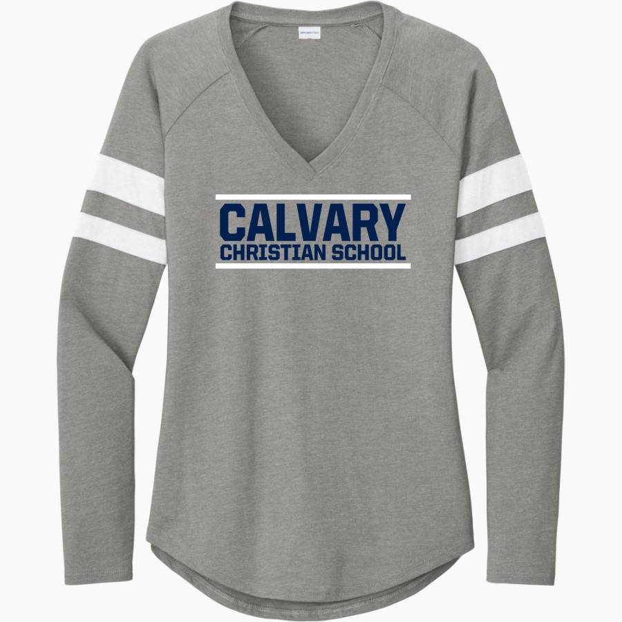 Calvary Lions <span class="pdp-name-mascot">Calvary Lions</span> Sport-Tek Women's Halftime Stripe Long-Sleeve V-Neck T-Shirt