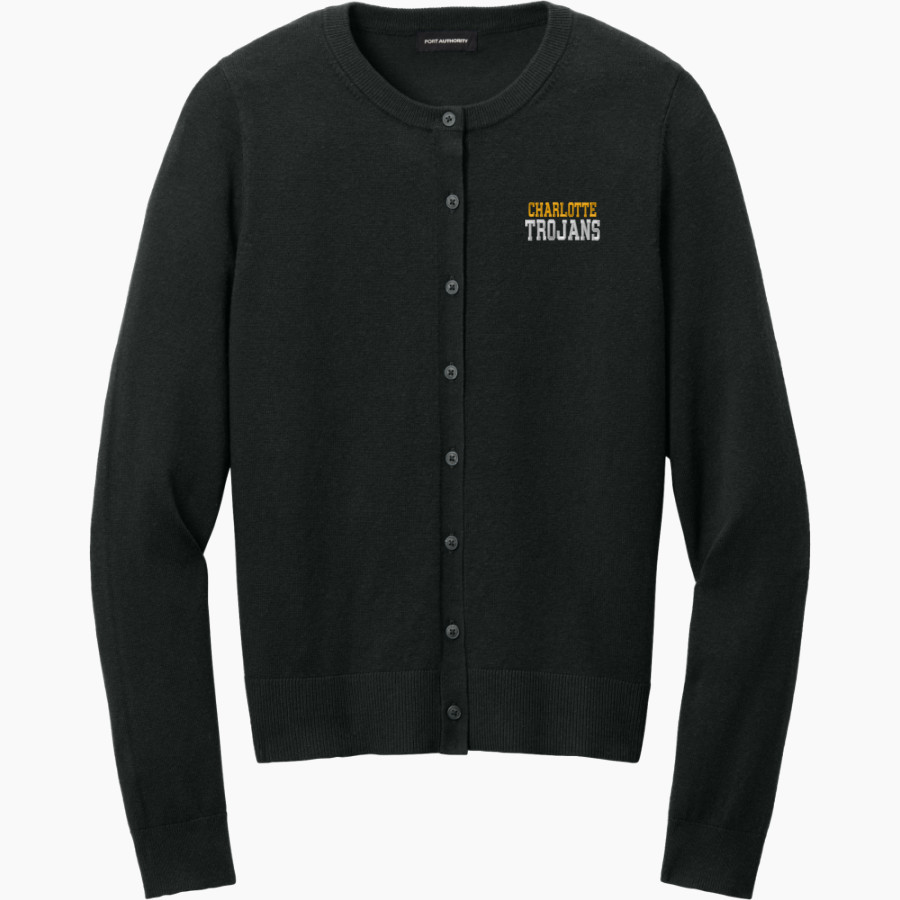 CHARLOTTE HIGH SCHOOL TROJANS Port Authority Women's Easy Care Crewneck Cardigan Sweater