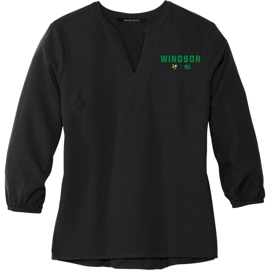 WINDSOR HIGH SCHOOL YELLOW JACKETS <span class="pdp-name-mascot">WINDSOR YELLOW JACKETS</span> Mercer+Mettle Women's Stretch Crepe 3/4-Sleeve Blouse