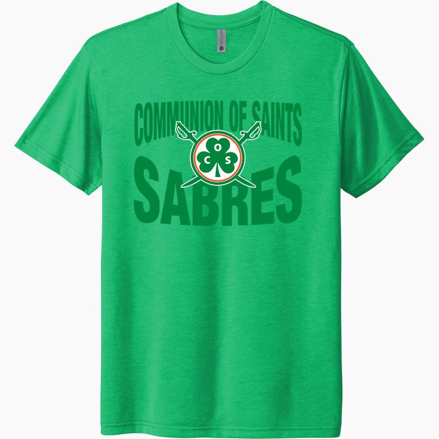 Communion of Saints School Sabres official sideline store Next Level Unisex Tri-Blend T-Shirt