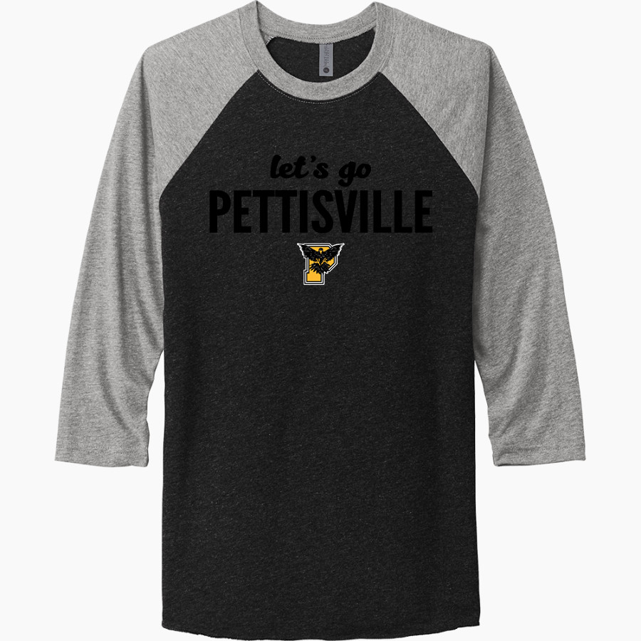 PETTISVILLE BLACKBIRDS ONLINE STORE <span class="pdp-name-mascot">PETTISVILLE BLACKBIRDS</span> Next Level Unisex Tri-Blend 3/4-Sleeve Raglan T-Shirt