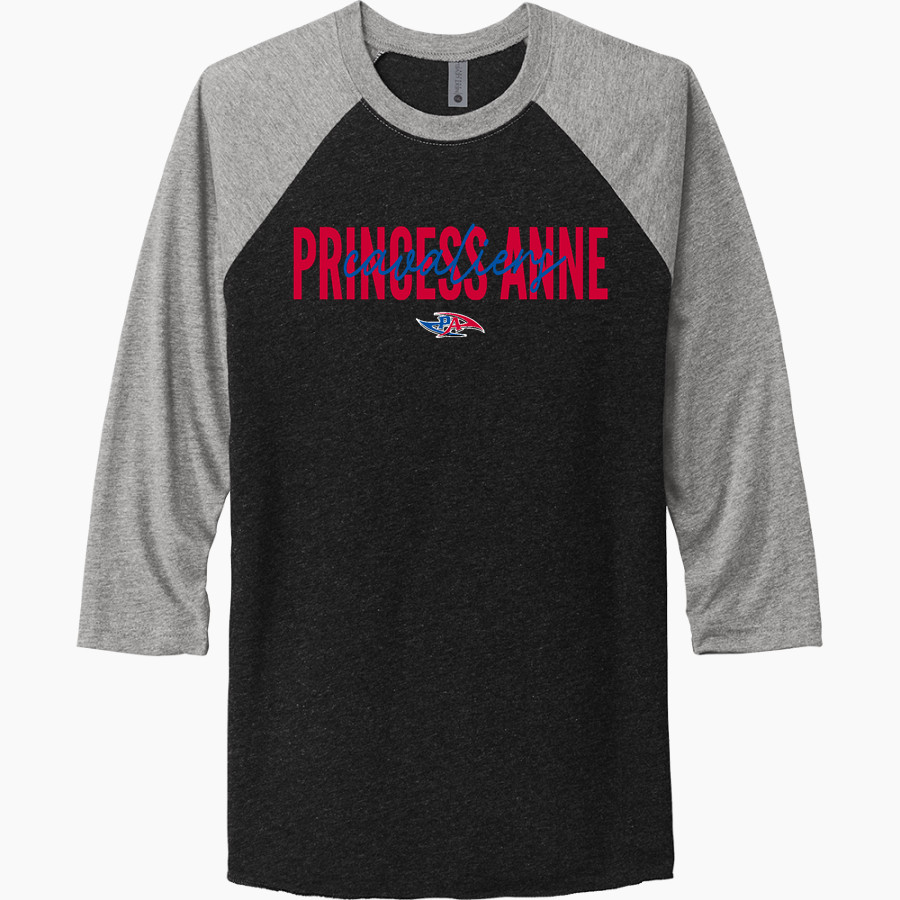 PRINCESS ANNE HIGH SCHOOL CAVALIERS <span class="pdp-name-mascot">PRINCESS ANNE CAVALIERS</span> Next Level Unisex Tri-Blend 3/4-Sleeve Raglan T-Shirt