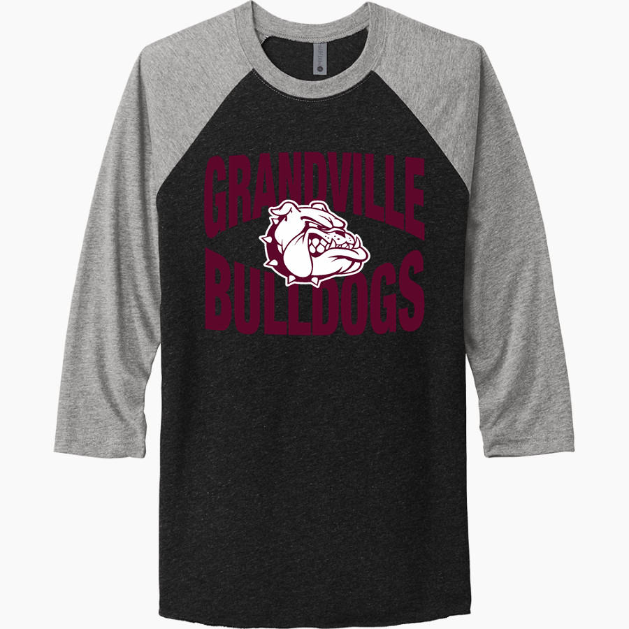 GRANDVILLE HIGH SCHOOL BULLDOGS Next Level Unisex Tri-Blend 3/4-Sleeve Raglan T-Shirt