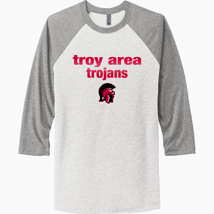 TROY AREA TROJANS <span class="pdp-name-mascot">TROY AREA TROJANS</span> Next Level Unisex Tri-Blend 3/4-Sleeve Raglan T-Shirt