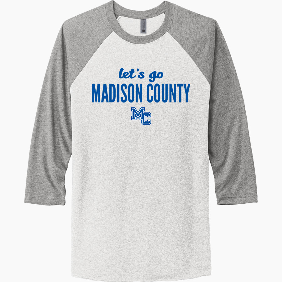 MADISON COUNTY HIGH SCHOOL MOUNTAINEERS <span class="pdp-name-mascot">MADISON COUNTY MOUNTAINEERS</span> Next Level Unisex Tri-Blend 3/4-Sleeve Raglan T-Shirt