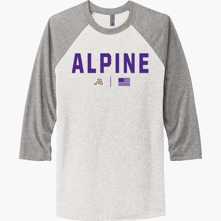 ALPINE HIGH SCHOOL BUCKS <span class="pdp-name-mascot">ALPINE BUCKS</span> Next Level Unisex Tri-Blend 3/4-Sleeve Raglan T-Shirt