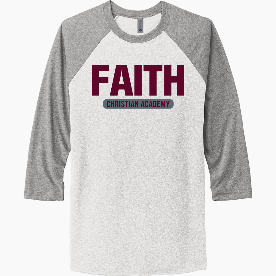 FAITH CHRISTIAN ACADEMY LIONS <span class="pdp-name-mascot">FAITH LIONS</span> Next Level Unisex Tri-Blend 3/4-Sleeve Raglan T-Shirt