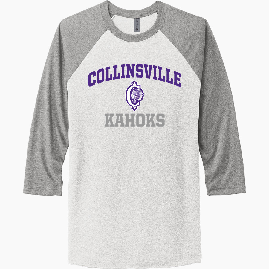 Collinsville Kahoks Next Level Unisex Tri-Blend 3/4-Sleeve Raglan T-Shirt