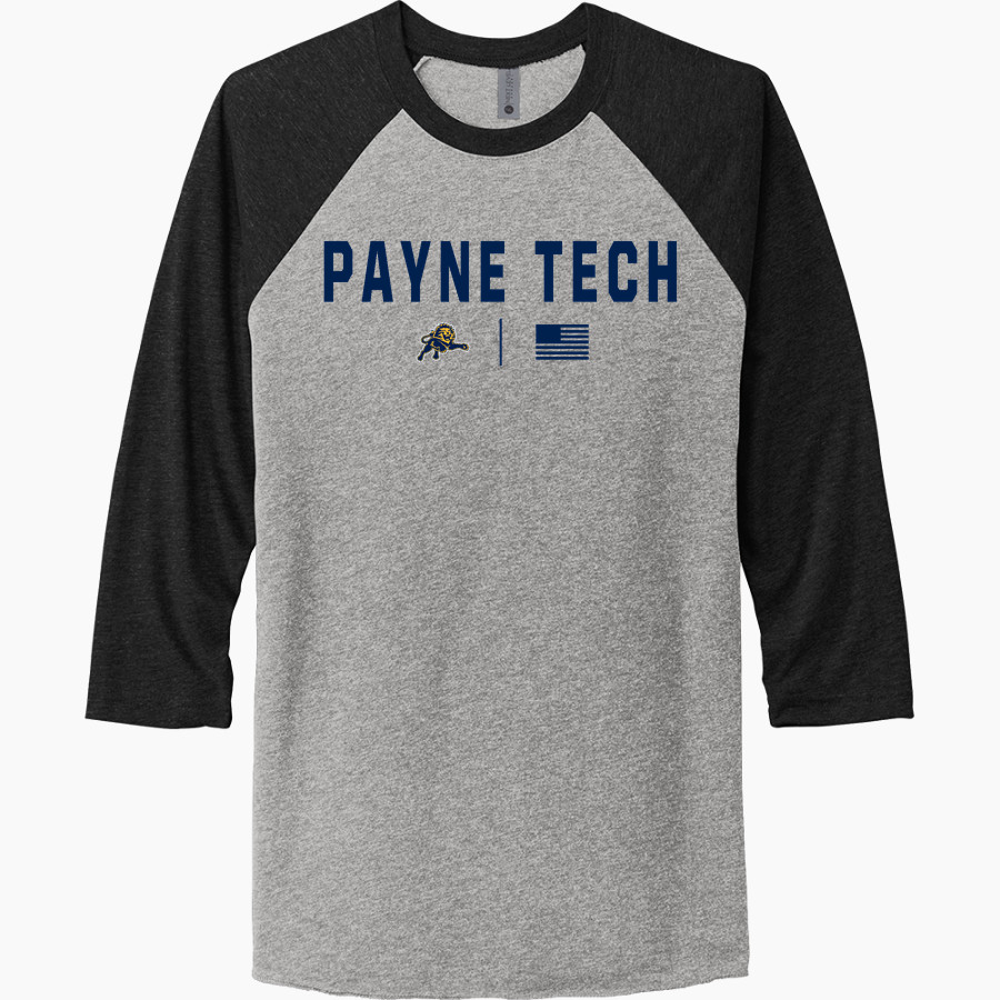 Payne Tech Lions <span class="pdp-name-mascot">Payne Tech Lions</span> Next Level Unisex Tri-Blend 3/4-Sleeve Raglan T-Shirt