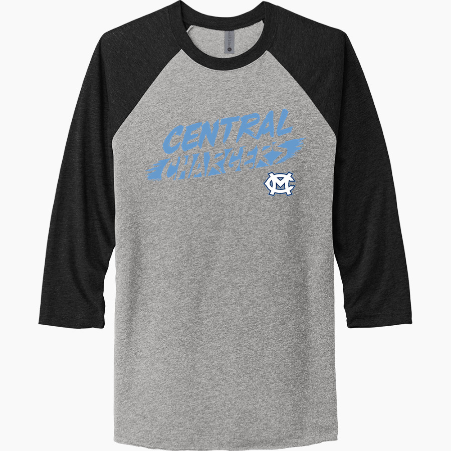 CENTRAL HIGH SCHOOL CHARGERS Next Level Unisex Tri-Blend 3/4-Sleeve Raglan T-Shirt