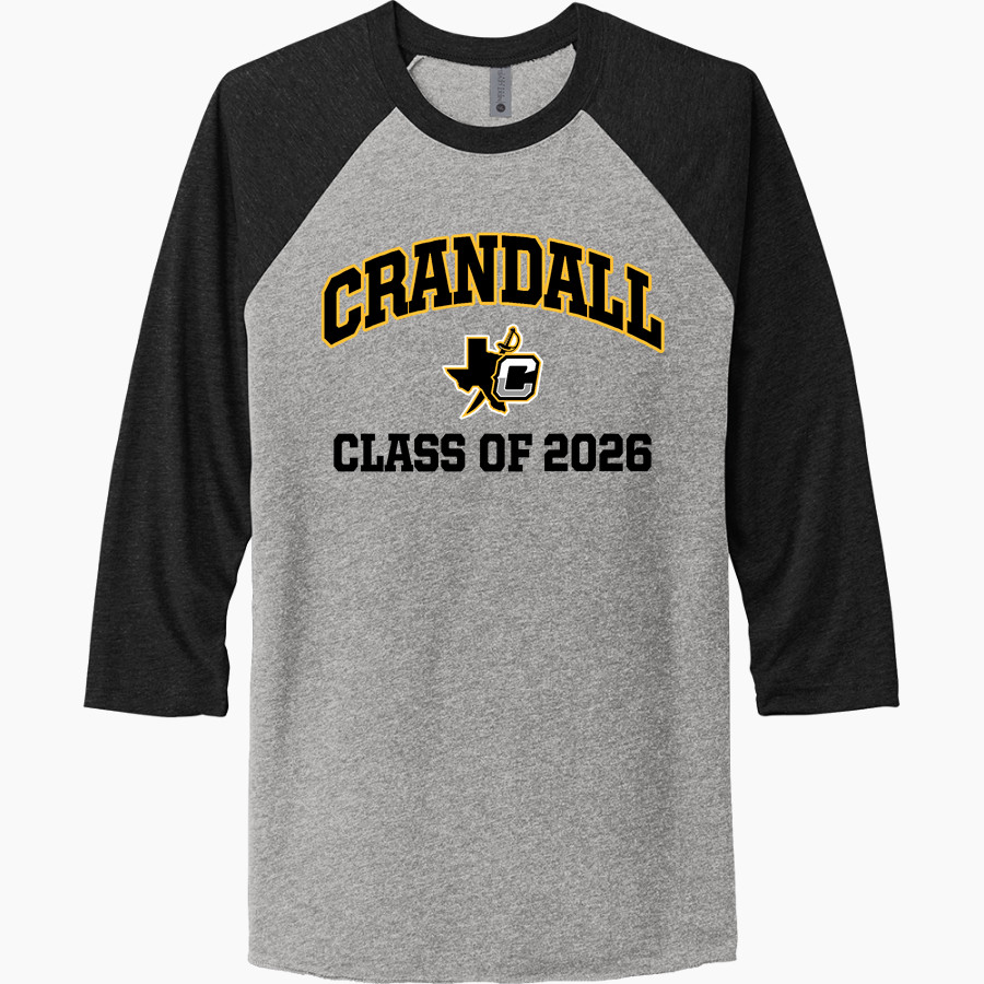 CRANDALL HIGH SCHOOL PIRATES Next Level Unisex Tri-Blend 3/4-Sleeve Raglan T-Shirt
