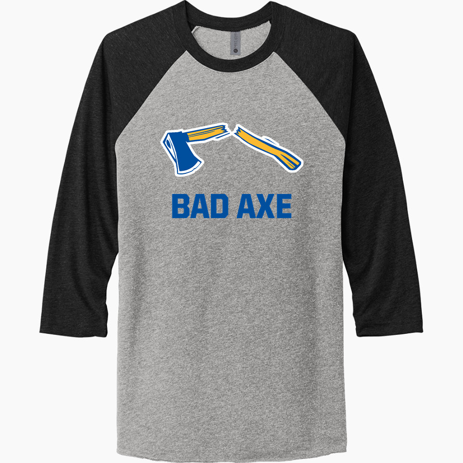 BAD AXE HIGH SCHOOL HATCHETS <span class="pdp-name-mascot">BAD AXE HATCHETS</span> Next Level Unisex Tri-Blend 3/4-Sleeve Raglan T-Shirt