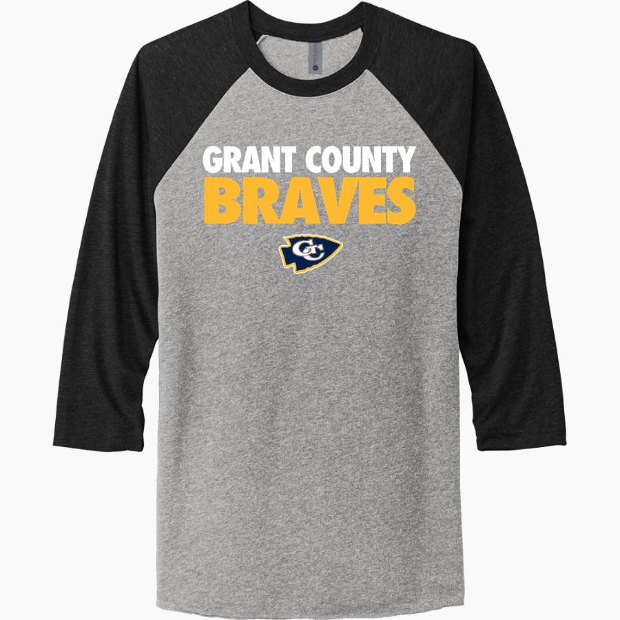 Grant County Braves The Official Online Store <span class="pdp-name-mascot">Grant County Braves</span> Next Level Unisex Tri-Blend 3/4-Sleeve Raglan T-Shirt