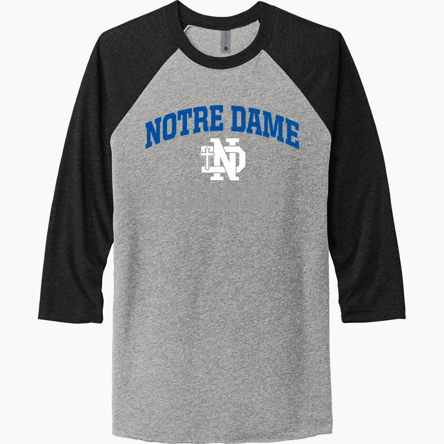 Notre Dame Bulldogs <span class="pdp-name-mascot">Notre Dame Bulldogs</span> Next Level Unisex Tri-Blend 3/4-Sleeve Raglan T-Shirt