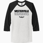 WESTERVILLE CENTRAL WARHAWKS <span class="pdp-name-mascot">WESTERVILLE WARHAWKS</span> Next Level Unisex Tri-Blend 3/4-Sleeve Raglan T-Shirt Front Thumbnail