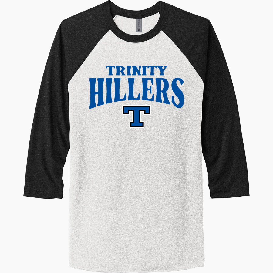 TRINITY HIGH SCHOOL HILLERS <span class="pdp-name-mascot">TRINITY HILLERS</span> Next Level Unisex Tri-Blend 3/4-Sleeve Raglan T-Shirt