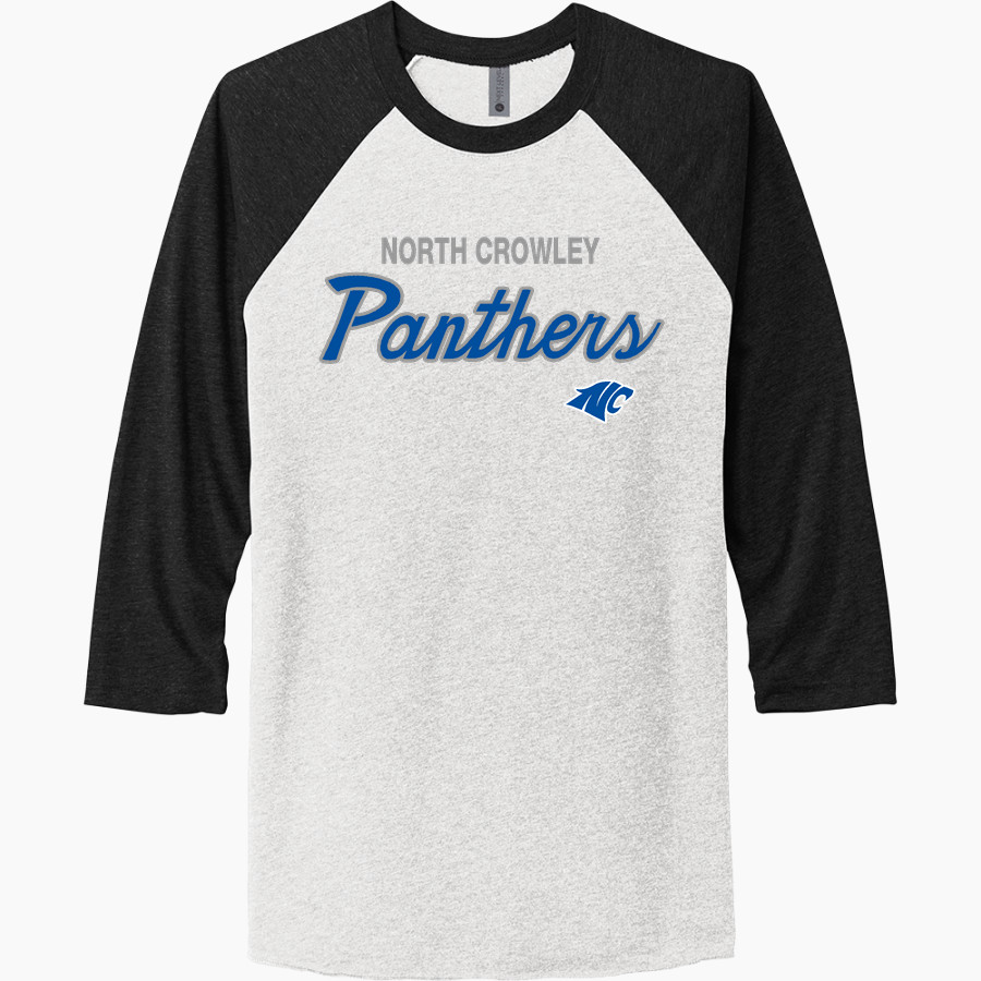 NORTH CROWLEY HIGH SCHOOL PANTHERS Next Level Unisex Tri-Blend 3/4-Sleeve Raglan T-Shirt