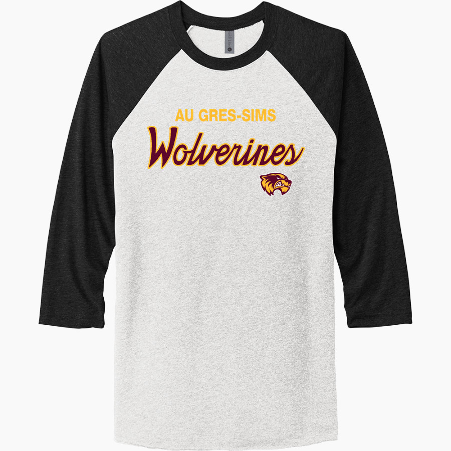 Au Gres-Sims HIGH SCHOOL WOLVERINES <span class="pdp-name-mascot">AU GRES - SIMS WOLVERINES</span> Next Level Unisex Tri-Blend 3/4-Sleeve Raglan T-Shirt
